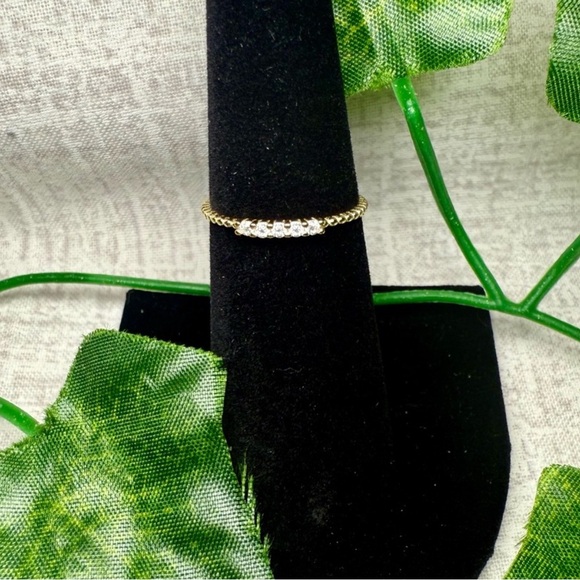 New Gold-Plated Sterling Silver & 5 Moissanite Stone Stackable Ring - Picture 2 of 6